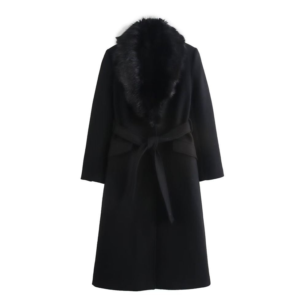 Women's Belt Warm Fur Collar C - Wool Coat Peacoat recension och pris