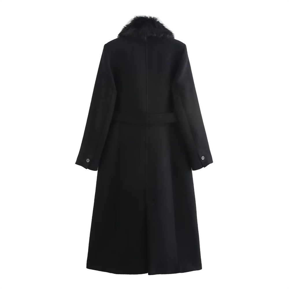 Women's Belt Warm Fur Collar C - Wool Coat Peacoat recension och pris